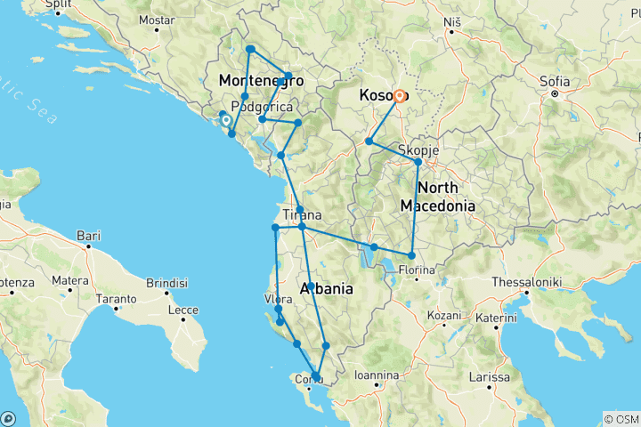 Karte von Entdeckungsreise durch den Balkan: Von Montenegro nach Kosovo