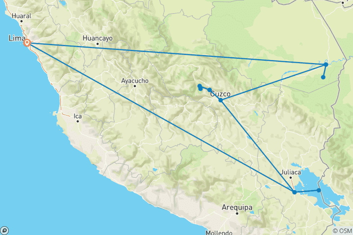 Mapa de Panorama de Perú: Lago Titicaca y Machu Picchu en tren
