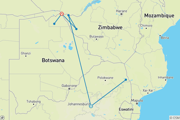 Map of Safari en Afrique australe : Kruger, chutes Victoria, Hwange et Chobe