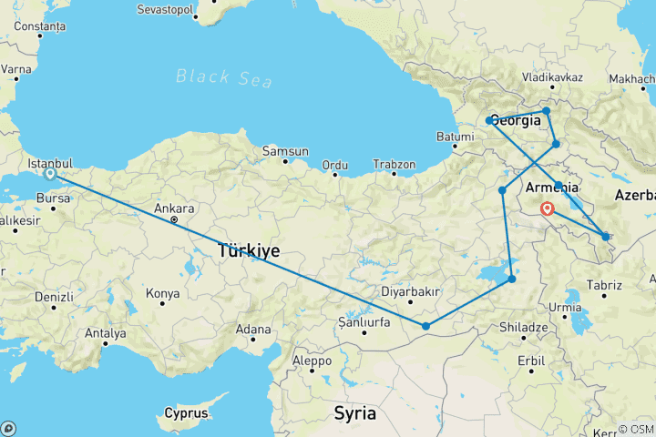 Mapa de Turquía oriental, Georgia y Armenia