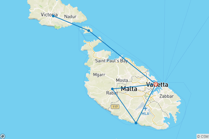 Carte du circuit Circuit sur mesure de luxe de 4 jours à Malte, départs quotidiens, guide et chauffeur privés