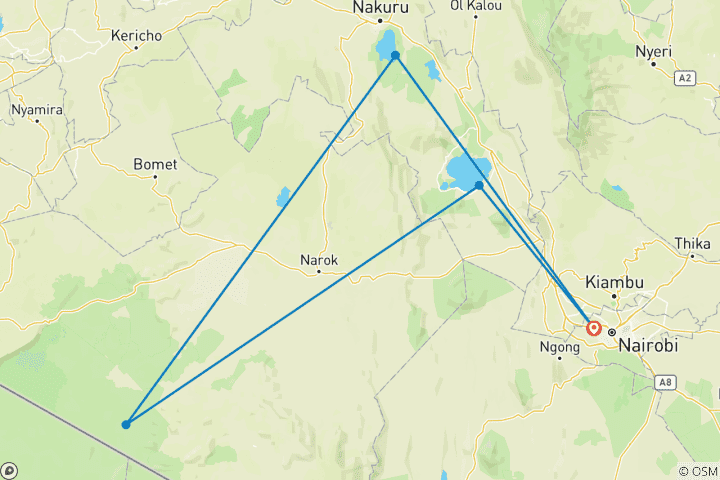 Carte du circuit Les traces sauvages de la Grande Migration - 6 jours de safari au Kenya