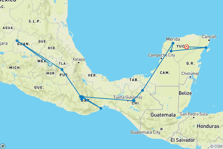 Map of Best of Mexico (from Mexico City to Chichen Itza)