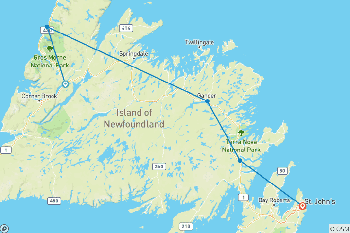 Map of Discover Newfoundland: A Scenic Self-Drive Adventure