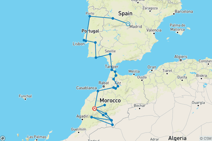 Carte du circuit Espagne, Portugal et Maroc : Du nord au sud avec Marrakech