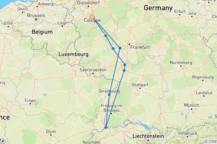Map of New Year's Eve Cruise on the Rhine - AMADEUS Riva (Cologne - Cologne)
