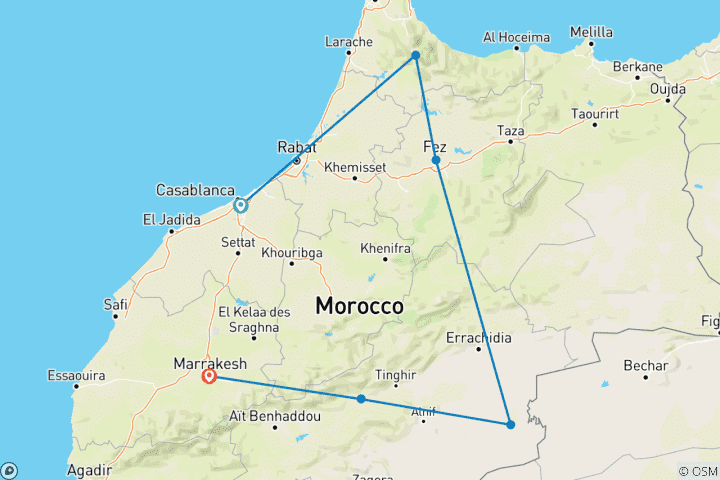 Carte du circuit Circuit en groupe de 6 jours au Maroc - Villes impériales et désert du Sahara