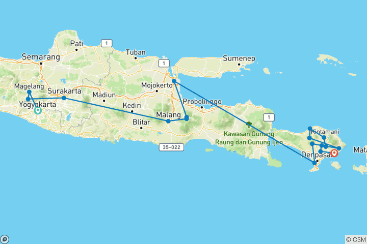 Carte du circuit Indonésie : de Yogyakarta à Bali
