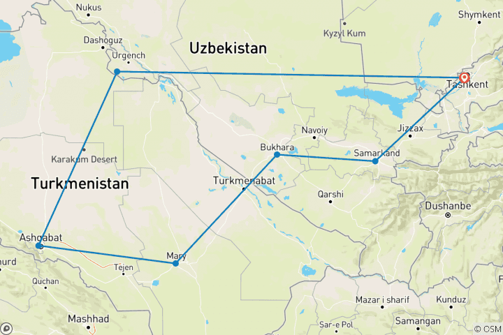 Map of Central Asia Journey