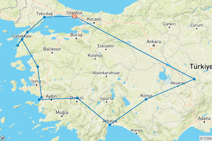 Karte von 12-Tage-Engels-Urlaub in der Türkei | Eine majestätische Odyssee für Gleichgesinnte! (VIP Private Road Trip Liebhaber!)