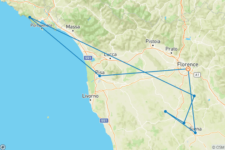 Map of Tuscany & Cinque Terre Tour Package - 5 Days