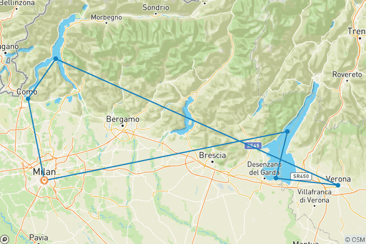 Carte du circuit Milan, Vérone et les lacs italiens - 5 jours
