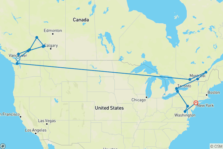 Mapa de Lo mejor de las Rocosas y lo mejor del Este 2026