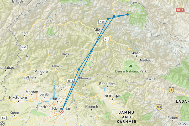 Carte du circuit Trekking et expédition culturelle dans la vallée de Shimshal