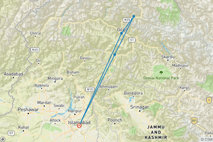 Carte du circuit Expédition de trekking au glacier de Batura