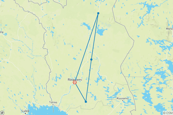 Carte du circuit Finlande et aventure arctique avec aurores boréales et igloo de verre