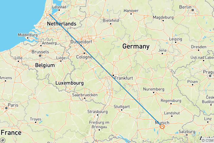 Map of 7 Day Amsterdam And Munich By Train