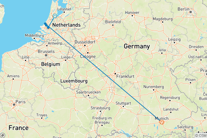 Map of 7 Day Amsterdam And Munich By Train