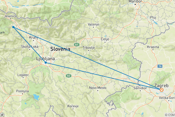 Map of 5 Day Zagreb Including Ljubljana & Lake Bled