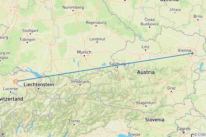 Map of 7 Day Vienna And Zurich By Train