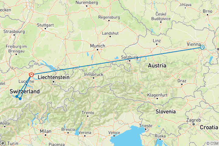 Carte du circuit 7 jours Vienne et Zurich en train