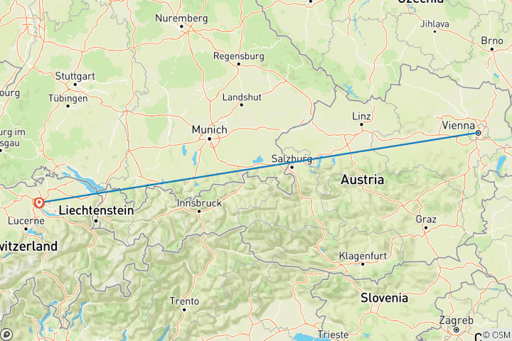 Carte du circuit 7 jours Vienne et Zurich en train