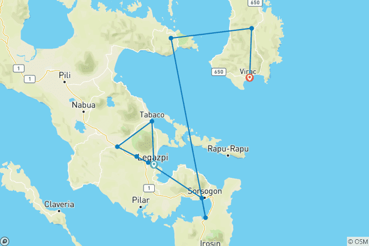 Carte du circuit Aventure de 7 jours à Bicol aux Philippines : Explorez le meilleur de la terre et de la mer