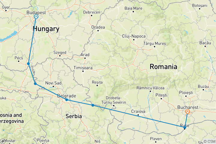 Map of Balkan Gems Budapest → Bucharest (2026)