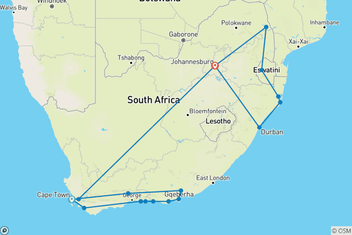 Mapa de Mar, Safari, Sudáfrica (Con Johannesburgo (hasta el 15 de diciembre de 2025), 14 Días, Impuesto intraurbano Ciudad del Cabo a Johannesburgo)