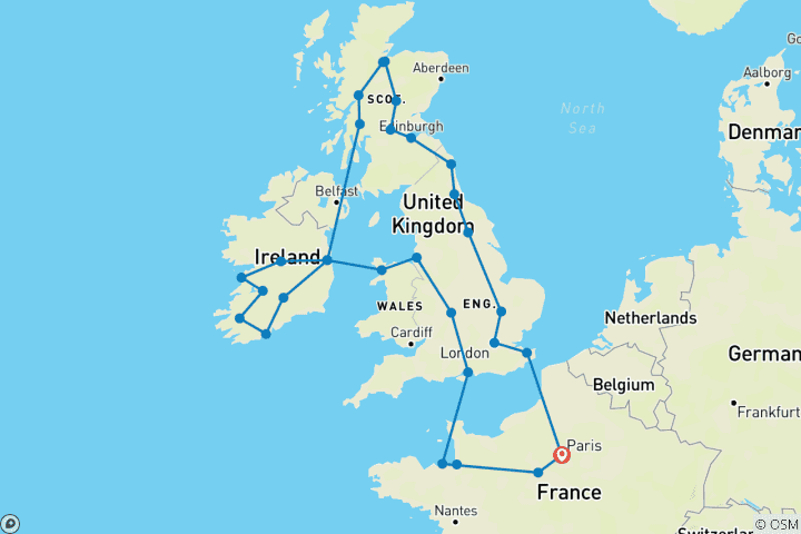 Map of British Isles with Brittany