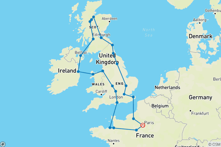 Map of United Kingdom and Brittany with Rouen