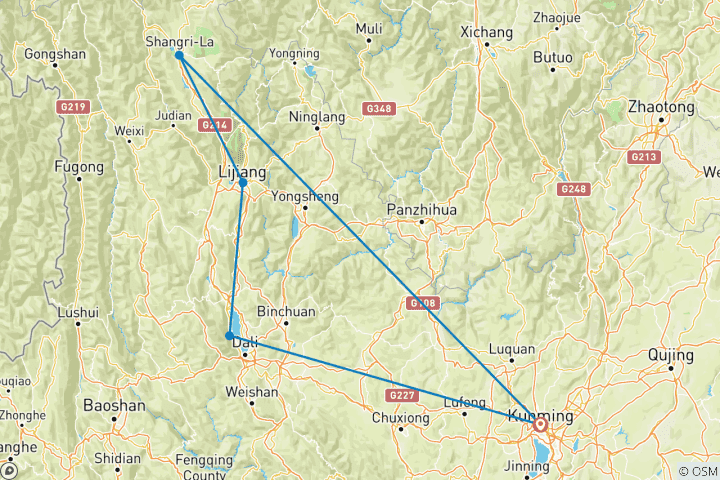 Carte du circuit 10 jours - Meilleur circuit au Yunnan - Circuit privé