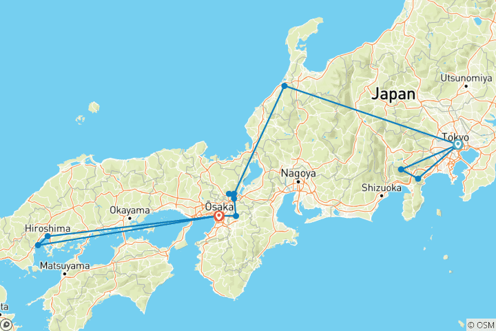 Map of 13 Day Spectacular Japan's Honshu（Private Guide and Driver）