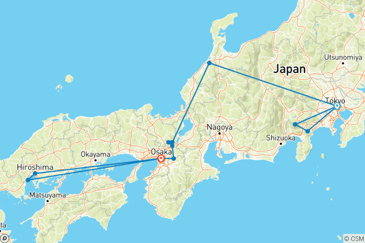 Carte du circuit 13 jours Spectaculaire Japon de Honshu（Privé avec guide et chauffeur）