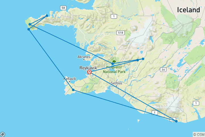 Karte von Die Magie des Goldenen Kreises, der Halbinsel Snaefellsnes & Jökulsárlón