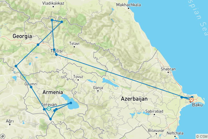 Mapa de Descubre el Cáucaso: Lo más destacado de Armenia, Georgia y Azerbaiyán