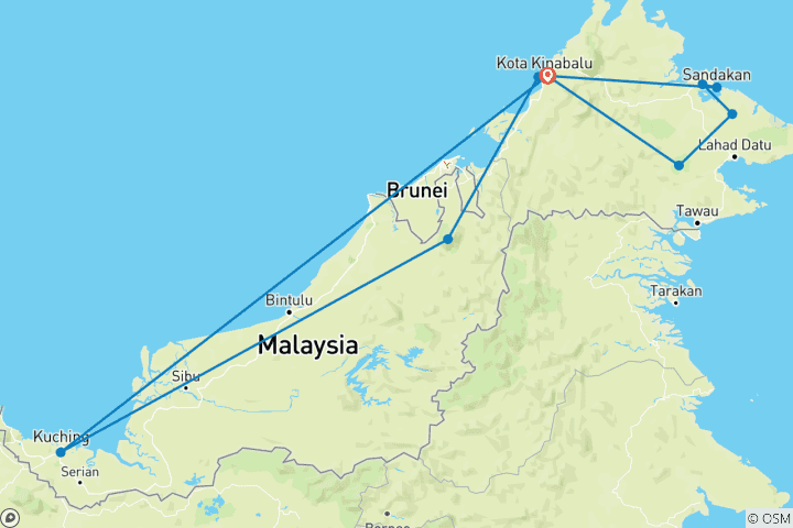 Map of Personalized 16 Days Malaysia Honeymoon Tour, Private Car