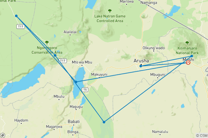 Map of Best of Tanzania 9days Luxury safari Package