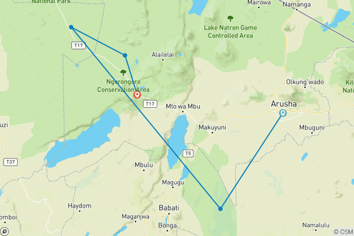 Map of 4 Day Camping Safari Tanzania Secrets