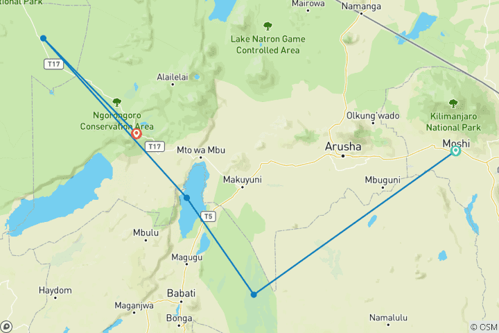 Map of 7 Days Tanzania Classic Safari