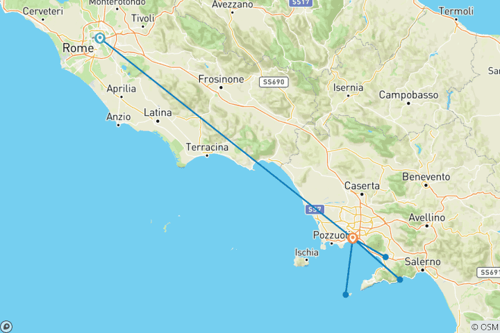 Carte du circuit 7 jours Rome, Naples et la côte amalfitaine