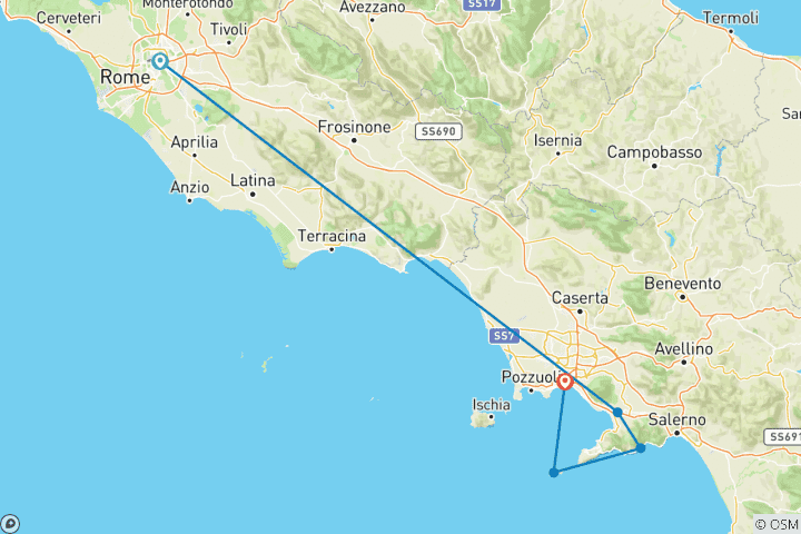 Carte du circuit 7 jours Rome, Naples et la côte amalfitaine