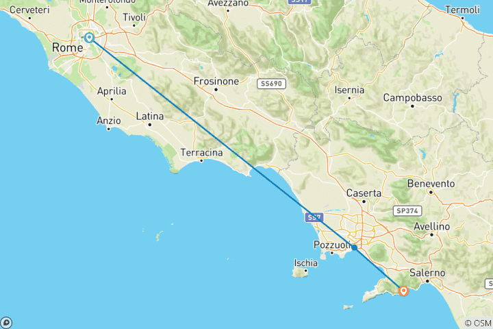 Carte du circuit 7 jours Rome, Naples et la côte amalfitaine