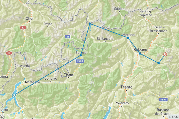 Map of From Lake Como to the Dolomites