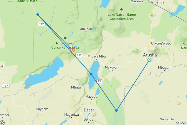 Map of 5 Days Wildlife Safari