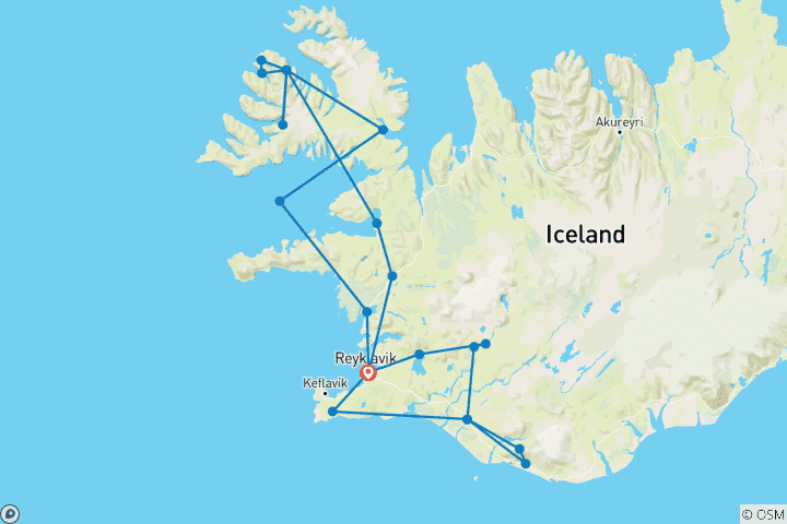Kaart van Land van het Noorderlicht & Westfjorden - 11 dagen