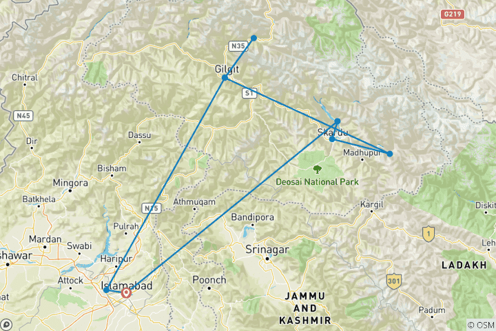 Carte du circuit Expédition Premium Hunza-Baltistan