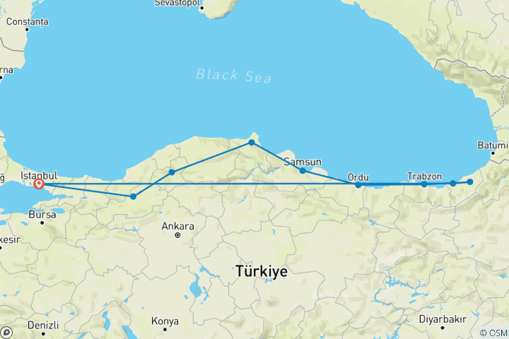 Carte du circuit 11-Day Angels Vacations in Turkey | Secrets of the Black Sea : Une quête verdoyante d'Istanbul à l'inconnu ! (VIP Private Road Trip Lovers !)