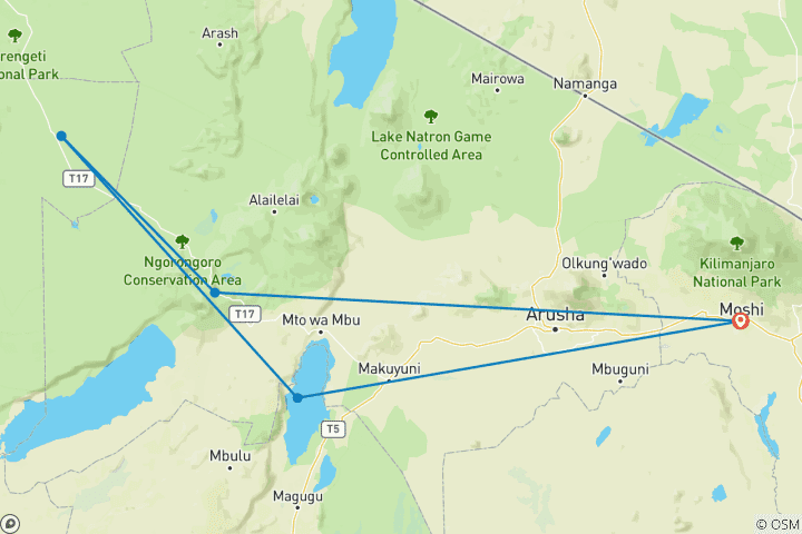 Map of Customized Wildlife Safari in Tanzania, Daily Departure & Private Adventure (6-Days)