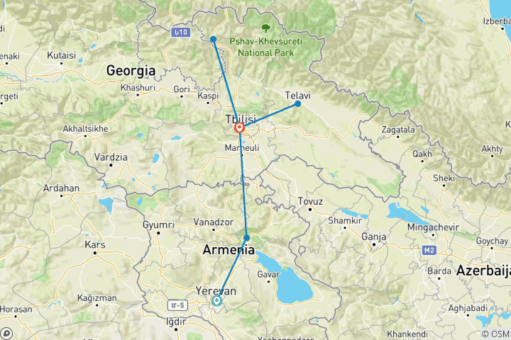 Map of Small Group Tour Armenia & Georgia